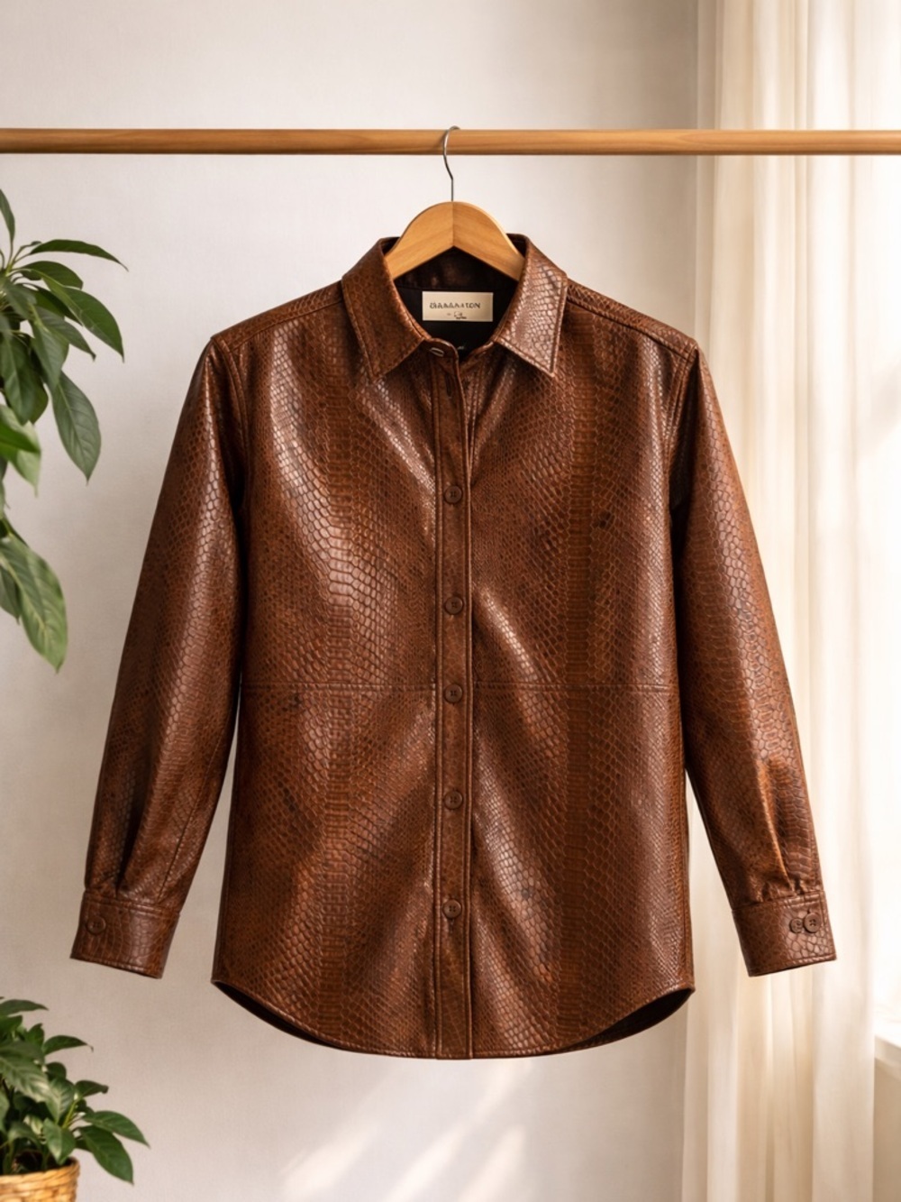 Aritzia Babaton Vegan Leather Snake Embossed Shacket Brown Size Small